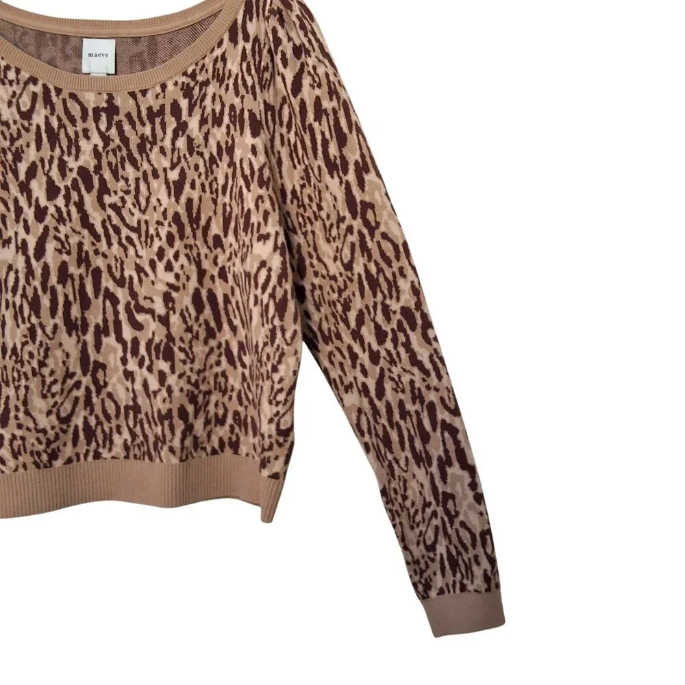 Maeve Puff Sleeve‎ Animal Print Pullover Sweater Womens XL Neutral NWOT